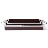 Dark Mango Wood Tray w/ Silver Metal Rim & Handles