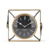 8" Square Gold Metal w/ Black Leather Big Ben Clock