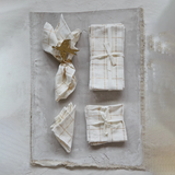 18" Square Napkins w/ Metallic Gold Thread, Cream Color, Set of 4