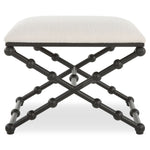 Stool with black metal frame and white cushion on a white background