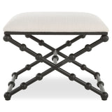 Stool with black metal frame and white cushion on a white background