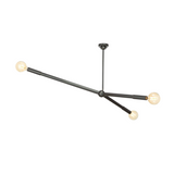 Modern black pendant light fixture with three arms on a white background