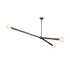 Modern black pendant light fixture with three arms on a white background