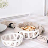 Avery Napkin styled with stoneware basket bowl