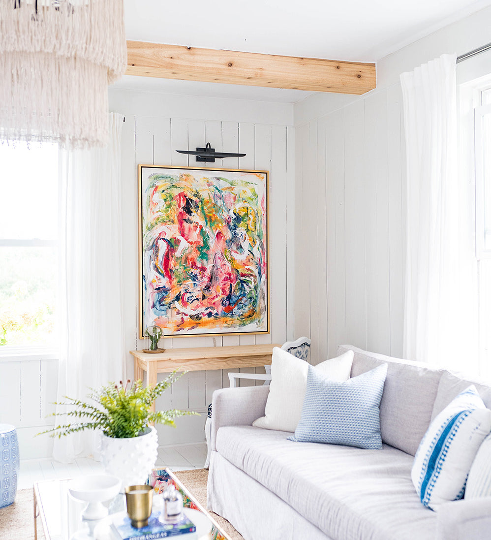 Blooming Joy abstract art styled on a white wall 