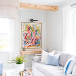 Blooming Joy abstract art styled on a white wall 