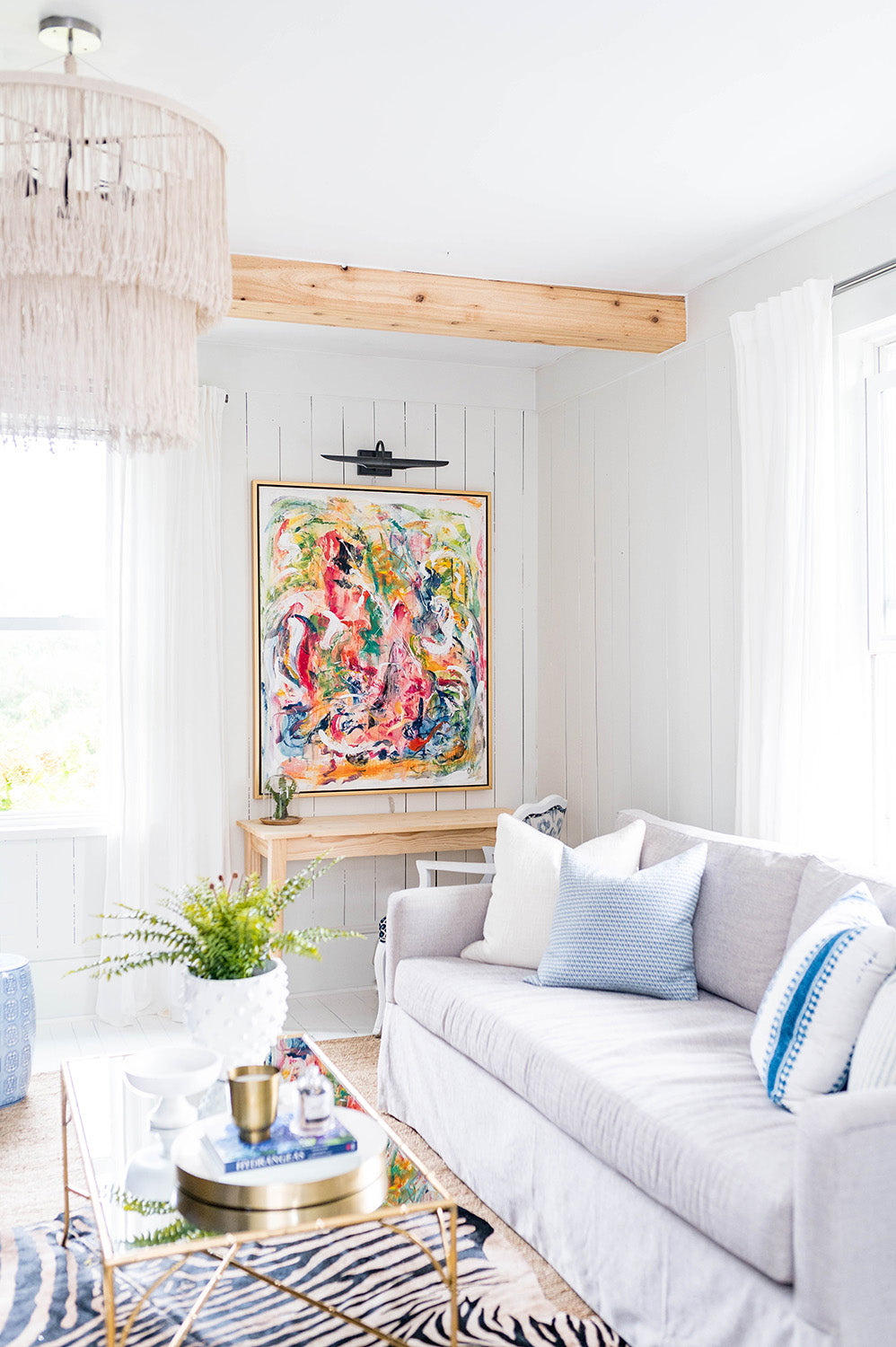 Blooming Joy abstract art styled on a white wall 