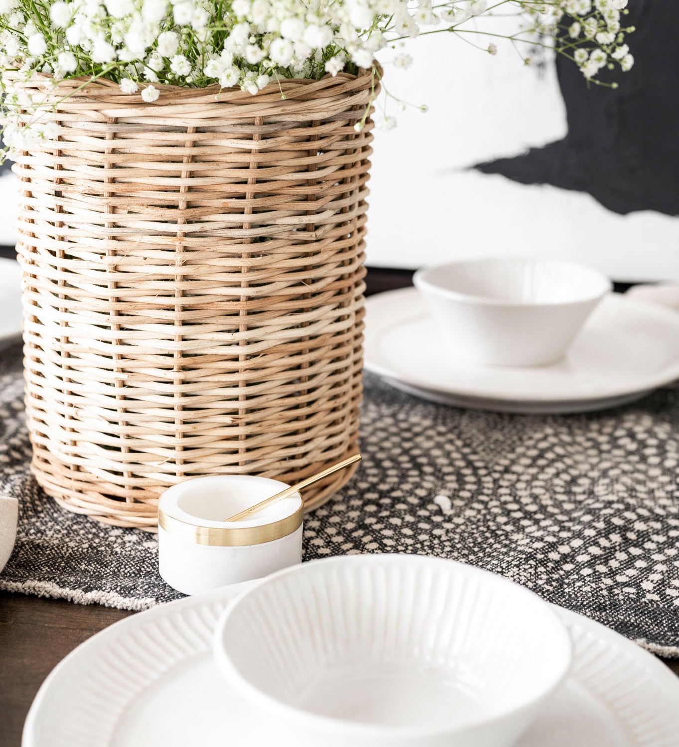 Chalk Hill plate dinnerware styled with bowl 