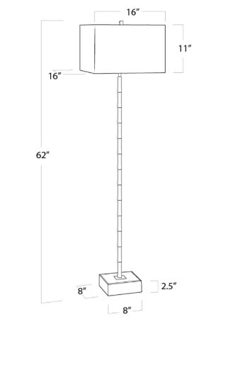 Sarina lamp with dimensions with white background.