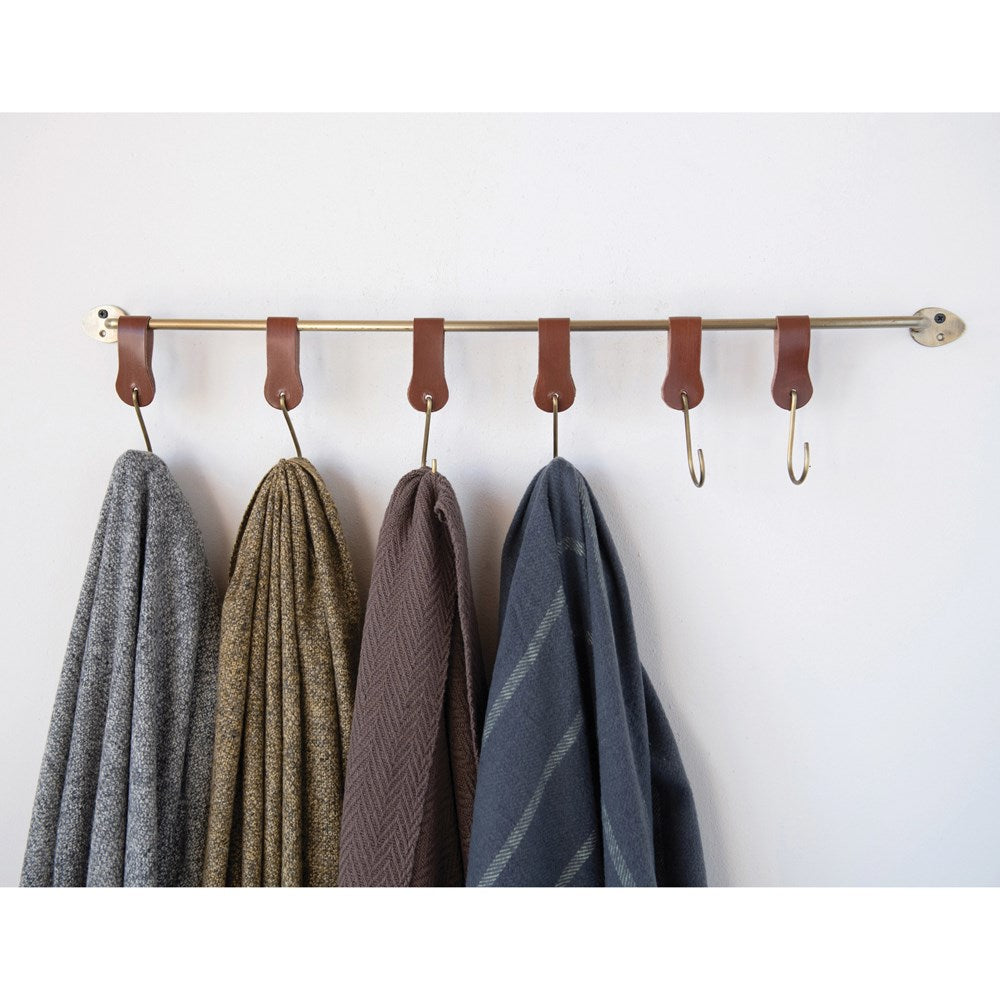 Metal & Leather Wall Hook with 6 Hooks