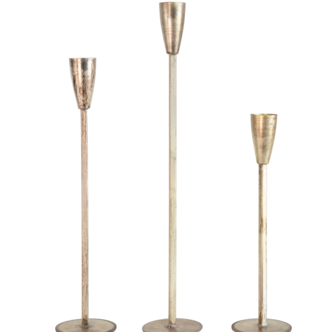 Metal Taper Holders with Antique Finish, Set of 3