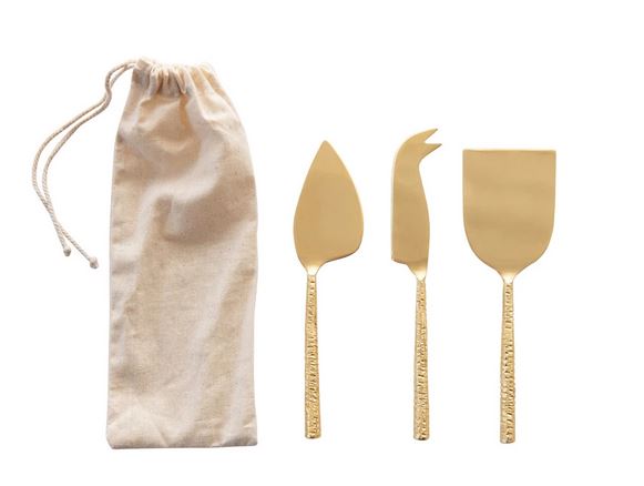 Stainless cheesekinive set gold finish