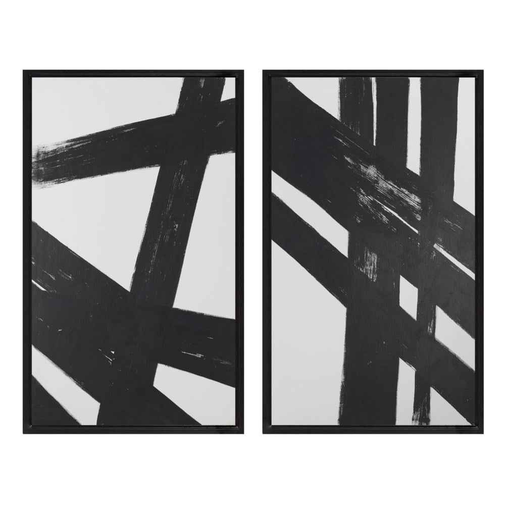 artwork with black brushstrokes with white background and black frame