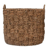 seagrass and metal basket on white background
