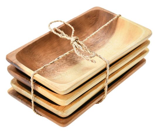 set of 4 acacia wood trays